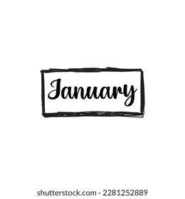 January - handwritten quote in a text box. Lettering message. Hand drawn typography, calligraphy on a white background EPS Vector