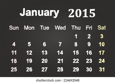 January Month 2015 Calendar On Blackboard