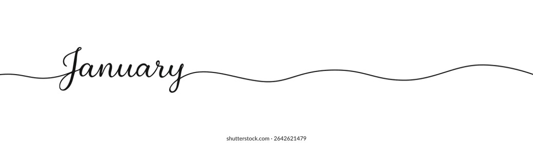 January month continuous one line drawing with word. Minimalistic drawing of phrase illustration.