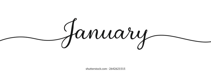 January month continuous one line drawing with word. Minimalistic drawing of phrase illustration.