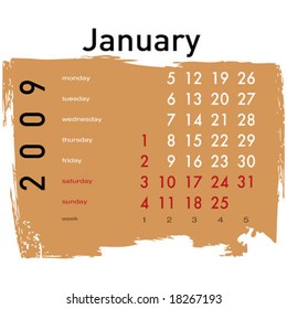 January month from grunge Calendar 2009 year. (See similar vectors in my profile)