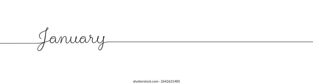January month inscription continuous one line drawing with word. Minimalistic drawing of phrase illustration.