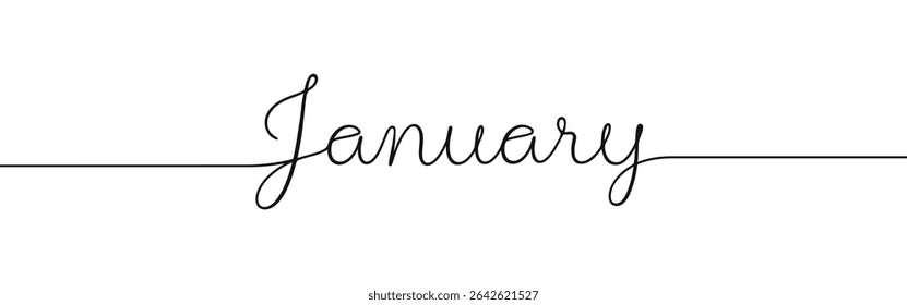 January month inscription continuous one line drawing with word. Minimalistic drawing of phrase illustration.