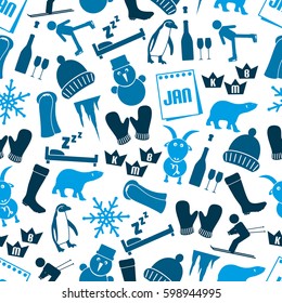 january month theme set of simple icons seamless blue pattern eps10