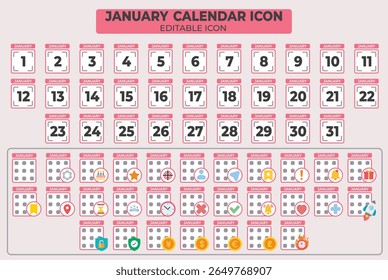 Ícone do calendário mensal de janeiro definido com planejamento de agendamento de eventos e compromissos exclusivos