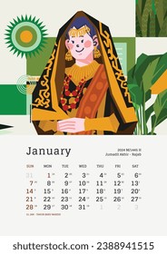 January monthly calendar with Indonesia National Holiday template layout Editable Text