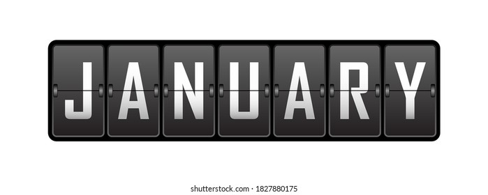 January. Name of the month on the cells of the mechanical tableau. Vector illustration.