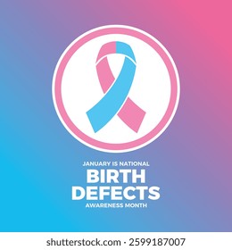 January is National Birth Defects Awareness Month poster vector illustration. Pink blue awareness ribbon icon in a circle. Template for background, banner, card. Important day