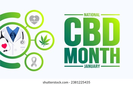 January is National CBD Month background template. Holiday concept. background, banner, placard, card, and poster design template with text inscription and standard color. vector illustration.
