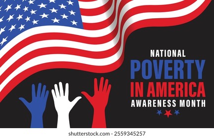 January is National Poverty in America Awareness Month background template. Highlights poverty issues and efforts to alleviate them.