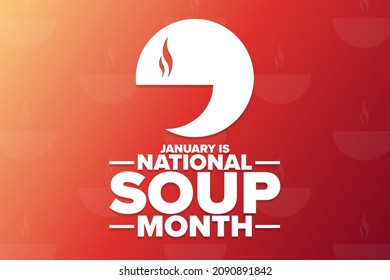 Der Januar ist National Soup Month. Urlaubskonzept. Vorlage für Hintergrund, Banner, Karte, Poster mit Texteinschrift. Vektorgrafik EPS10