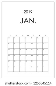 January planner 2019, organizer page of january 2019. A4 size printable,modern and minimal design.