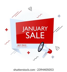 January Sale banner with abstract elements and megaphone