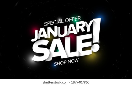 January sale banner with glowing effect