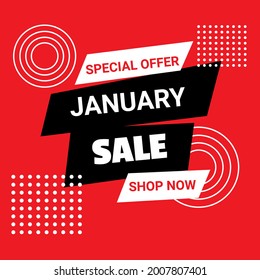 January sale banner template. Special offer. Discount text on red background . Vector illustration