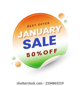 January Sale Round Sticker Or Label With 50% Discount Offer In Tricolor.