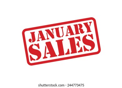 JANUARY SALES Red Rubber Stamp Vector over a white background.