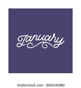 January Set of lettering with names of months and doodles. Months titles for print, invitation or greeting cards, brochures, poster, calendar