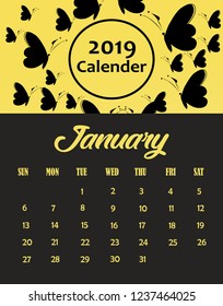 January simple calender template, with butterfly background