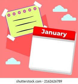 January Single Calendar Template With Sticky Notes. Suitable Template For Social Media Content