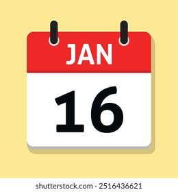 January Sixteenth. Jan 16th. Daily Calendar in Flat Design Vector. Month. Day Illustration. Date Icon. Time Concept.