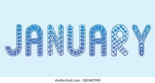 January text isolated. Vector stock illustration. Lettering January for planner, organizer, calendar. Winter month January as text for design. Isolated illustration with winter month