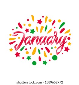 January text. Lettering typography. Vector illustration as poster, postcard, greeting card, invitation template. Concept September advertising