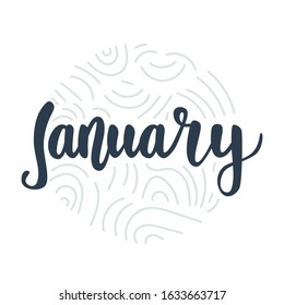 January text modern calligraphy vector, Handwritten letters illustration. Lettering in circle isolated on white.