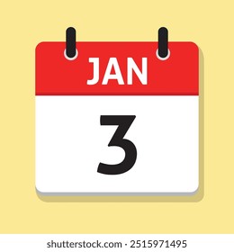 El 3 de enero. 3 de enero. Calendario diario en Vector de diseño plano. Icono de fecha. Concepto de tiempo. Mes. Ilustración del día.