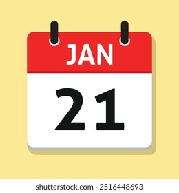 January Twenty-First. Jan 21st. Daily Calendar in Flat Design Vector. Month. Day Illustration. Date Icon. Time Concept.