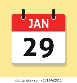 January Twenty-Ninth. Jan 29th. Daily Calendar in Flat Design Vector. Month. Day Illustration. Date Icon. Time Concept.
