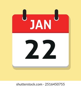 January Twenty-Second. Jan 22nd. Daily Calendar in Flat Design Vector. Month. Day Illustration. Date Icon. Time Concept.
