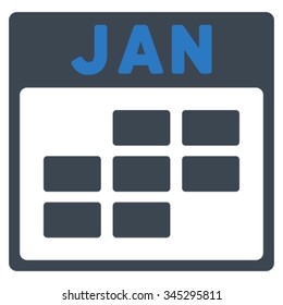 January vector icon. Style is bicolor flat symbol, smooth blue colors, rounded angles, white background.