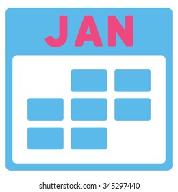January vector icon. Style is bicolor flat symbol, pink and blue colors, rounded angles, white background.