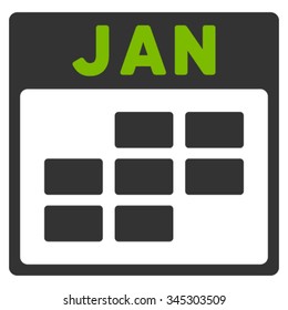 January vector icon. Style is bicolor flat symbol, eco green and gray colors, rounded angles, white background.