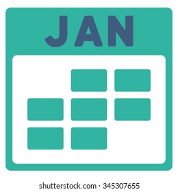 January vector icon. Style is bicolor flat symbol, cobalt and cyan colors, rounded angles, white background.