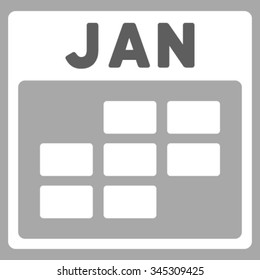 January vector icon. Style is bicolor flat symbol, dark gray and white colors, rounded angles, silver background.