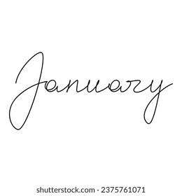 January vector text. Calligraphic lettering. Line continuous calligraphy, graphic design, hand drawn element for print, banner, wall art poster, card, logo, calendar, winter season checklist.
