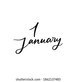 CARTA DE VECTOR DE MANO DEL MES DE INVIERNO DE ENERO. MES INVIERNO. ICONO DE LETRA DE LA MANO DEL VECTOR DEL DÍA. el 1 de enero. PARA CALENDAR