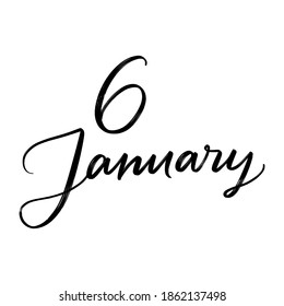 CARTA DE VECTOR DE MANO DEL MES DE INVIERNO DE ENERO. MES INVIERNO. ICONO DE LETRA DE LA MANO DEL VECTOR DEL DÍA. el 6 de enero. PARA CALENDAR