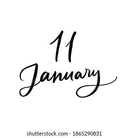 CARTA DE VECTOR DE MANO DEL MES DE INVIERNO DE ENERO. MES INVIERNO. ICONO DE LETRA DE LA MANO DEL VECTOR DEL DÍA. el 11 de enero. PARA CALENDAR