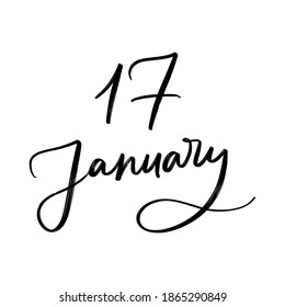 CARTA DE VECTOR DE MANO DEL MES DE INVIERNO DE ENERO. MES INVIERNO. ICONO DE LETRA DE LA MANO DEL VECTOR DEL DÍA. el 17 de enero. PARA CALENDAR