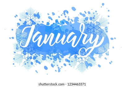 January word. Hand lettering typography. Vector illustration as poster, postcard, greeting card, invitation template. Concept January advertising