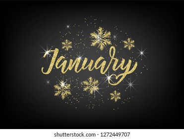 January word. Hand lettering typography. Vector illustration as poster, postcard, greeting card, invitation template. Concept January advertising