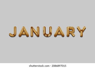 january written with golden foil balloons. january letter golden balloons, january typography. isolated vector design