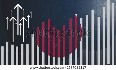 Japan 3D bar chart graph vector, upward rising arrow on data, country statistics concept, Japan country flag on 3D bar graph, increasing values, news banner idea