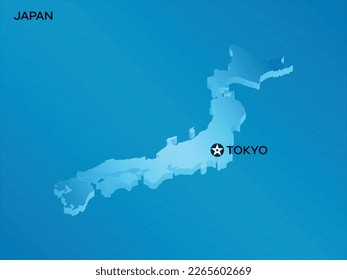 Japan 3D Isometric map with Capital Mark Tokyo Vector Illustration Design