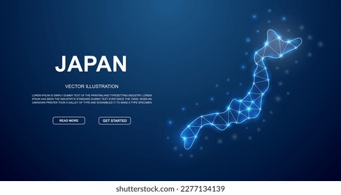 Japan 3d low poly landing page template. Japan map design illustration. Polygonal Country map illustration for website design