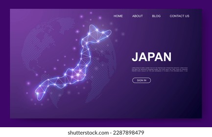 Plantilla de sitio web de 3d de bajo nivel de poly en Japón. Concepto de ilustración de diseño de mapas de Japón. Símbolo de mapa del país poligonal para el diseño del sitio web