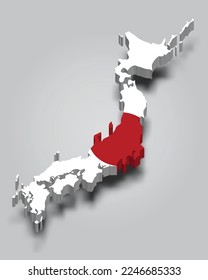 Japan 3d map with flag